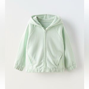 NWT Zara 1.5Y pastel green zip up hooded sweater embroidered flower